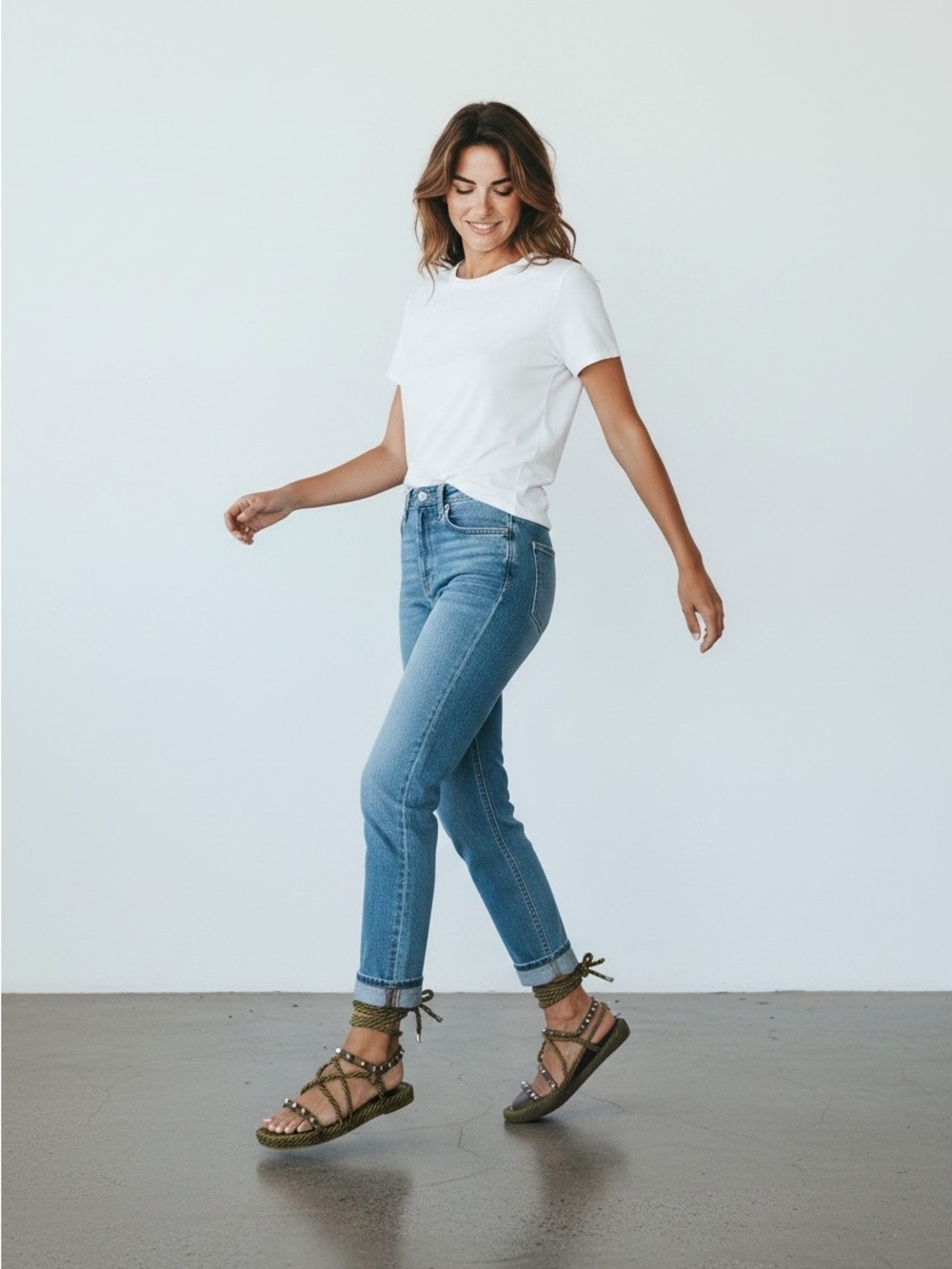 Valentino Garavani Rockstud Torchon Rope Gladiator Sandals Olive 36